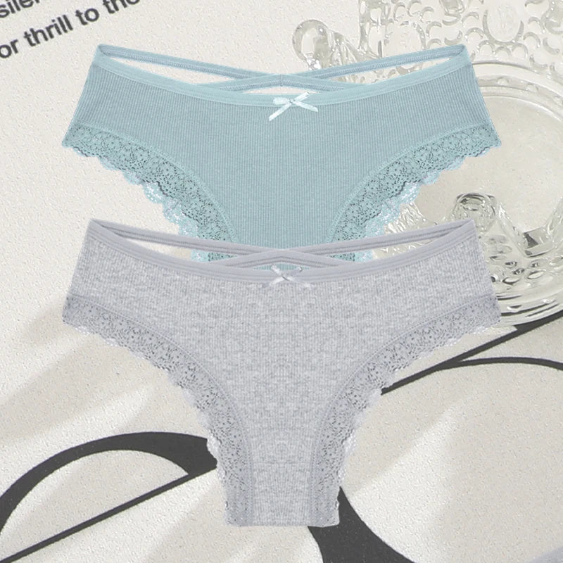 2PCS Cotton Lace Brazilian Briefs for Women