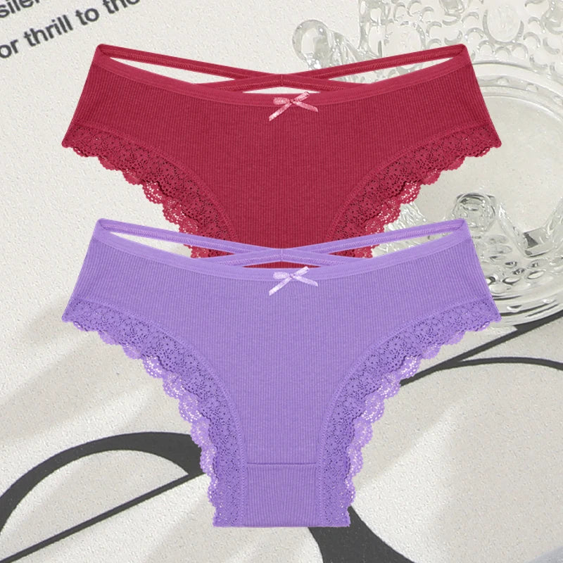 2PCS Cotton Lace Brazilian Briefs for Women