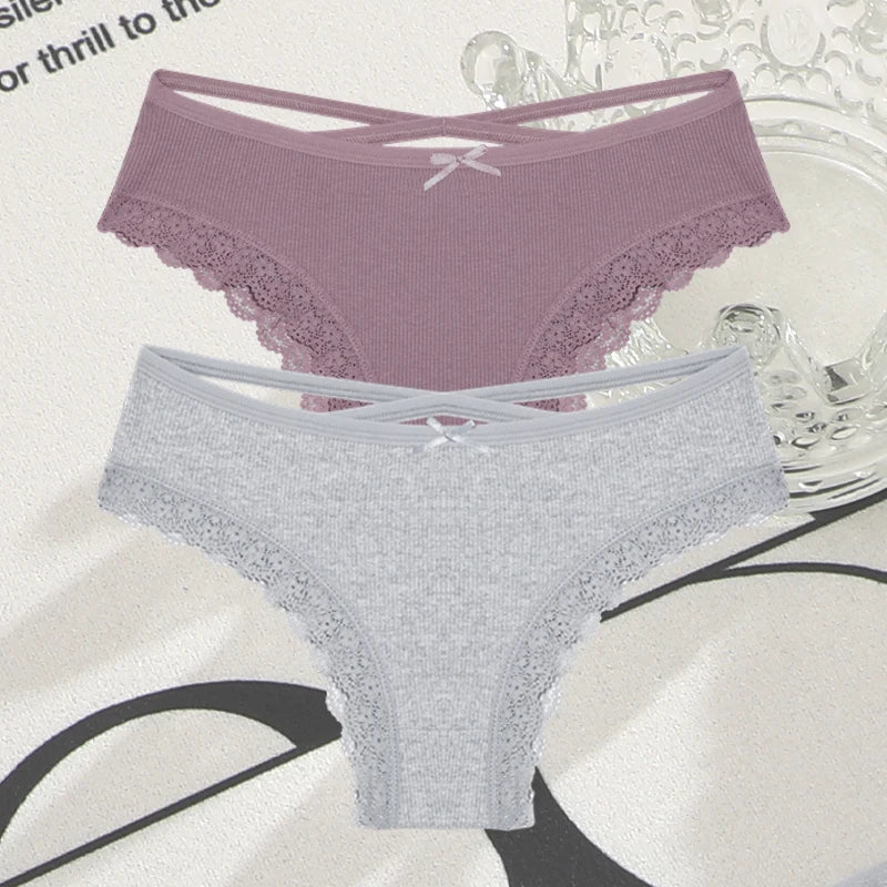 2PCS Cotton Lace Brazilian Briefs for Women
