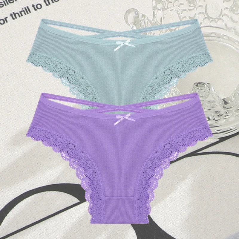 2PCS Cotton Lace Brazilian Briefs for Women