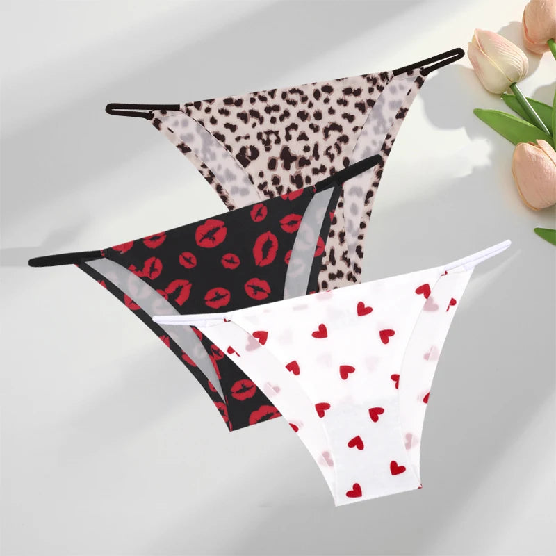 FINETOO 3Pcs Seamless Silk Leopard Underwear