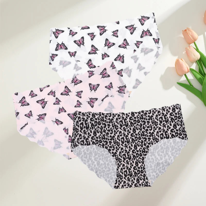 FINETOO 3Pcs Seamless Print Underwear for Women