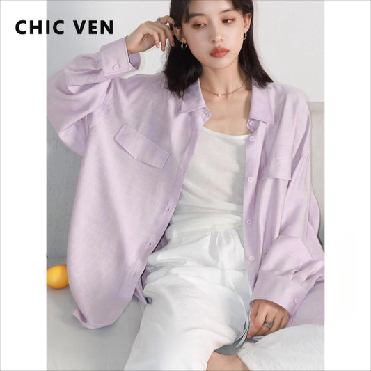 CHIC VEN Women's Solid Long Sleeve Blouse