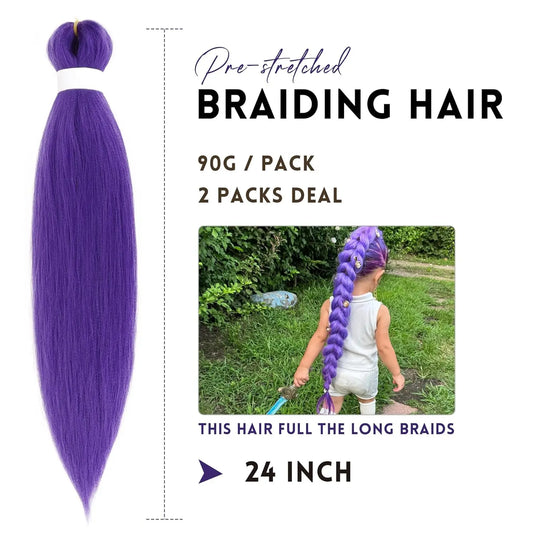 Long Purple Braiding Hair - Pre-Stretched Synthetic Extensions for Stunning Styles