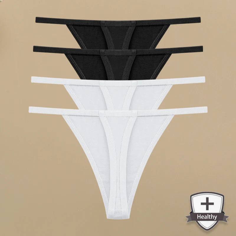 4Pcs Women's Cotton Thongs - Sexy Thin Waist Underwear