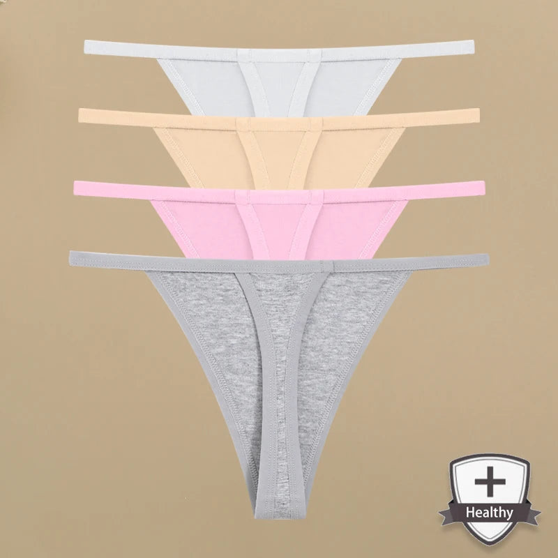 4Pcs Women's Cotton Thongs - Sexy Thin Waist Underwear