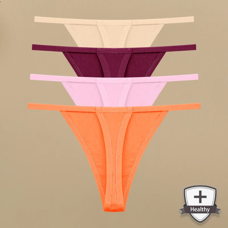 4Pcs Women's Cotton Thongs - Sexy Thin Waist Underwear