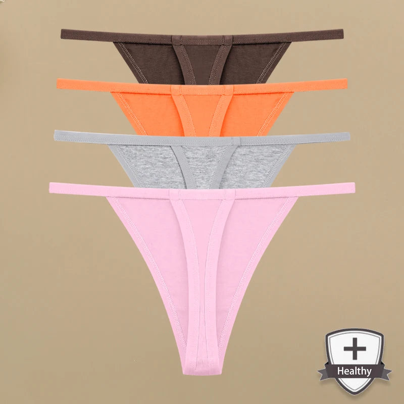 4Pcs Women's Cotton Thongs - Sexy Thin Waist Underwear