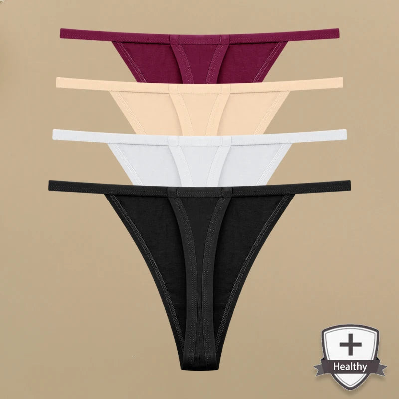 4Pcs Women's Cotton Thongs - Sexy Thin Waist Underwear