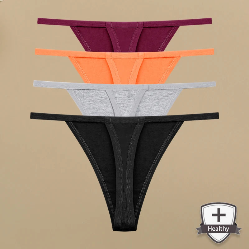 4Pcs Women's Cotton Thongs - Sexy Thin Waist Underwear
