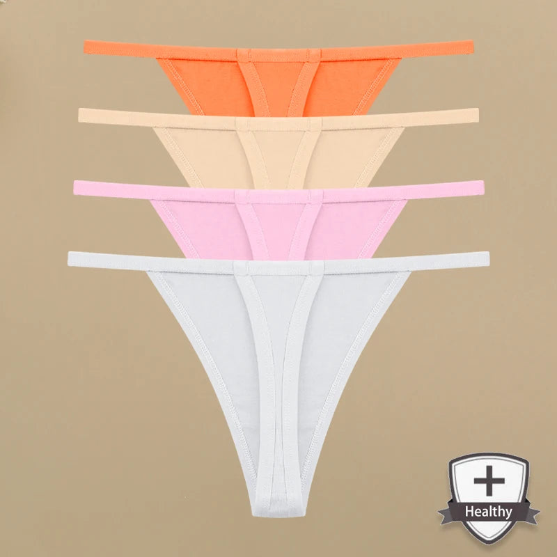 4Pcs Women's Cotton Thongs - Sexy Thin Waist Underwear