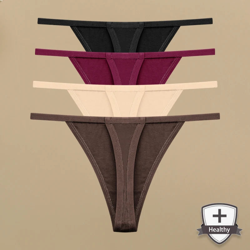 4Pcs Women's Cotton Thongs - Sexy Thin Waist Underwear