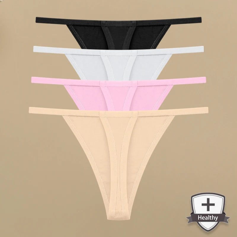 4Pcs Women's Cotton Thongs - Sexy Thin Waist Underwear