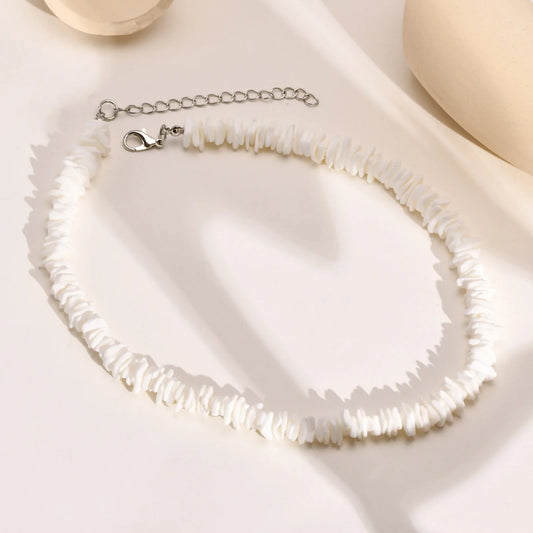 Bohemian Puka Shell Chain Necklace - Hawaiian Beach SeaShell Choker for Women