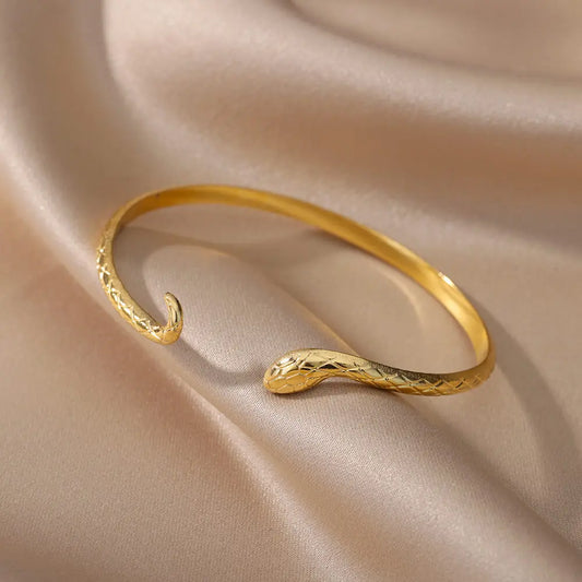 Vintage Snake Bangle Bracelet for Women - Stainless Steel Animal Aesthetic Jewelry