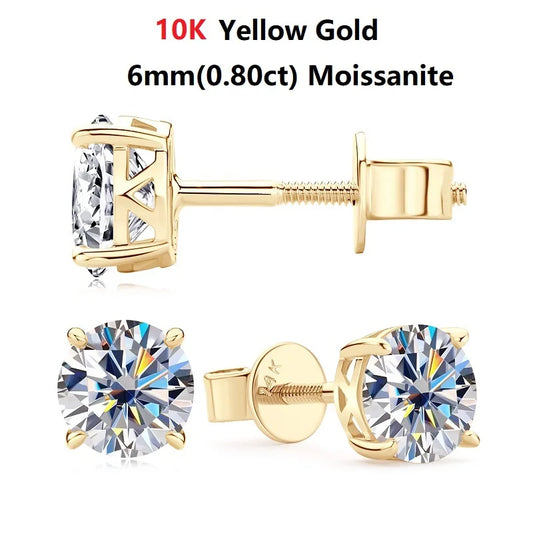 IOGOU 14K Gold Moissanit Ohrstecker – 6mm Schraubverschluss Unisex Design