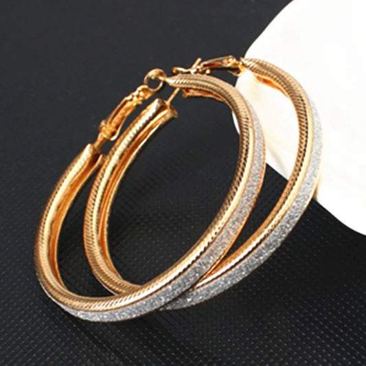 Fashion Hoop Earrings with Rhinestone - Big Circle Gold Color Loop Earrings for Women