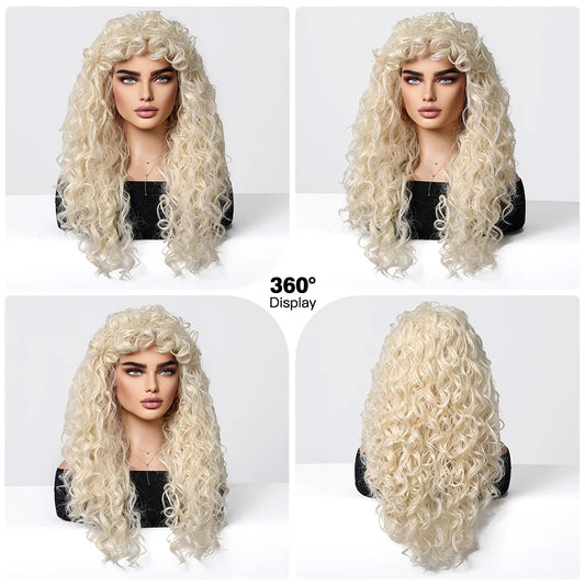 EASIHAIR Curly Synthetic Wig - Natural Platinum Blonde Long Silky Deep Water Wave for Women