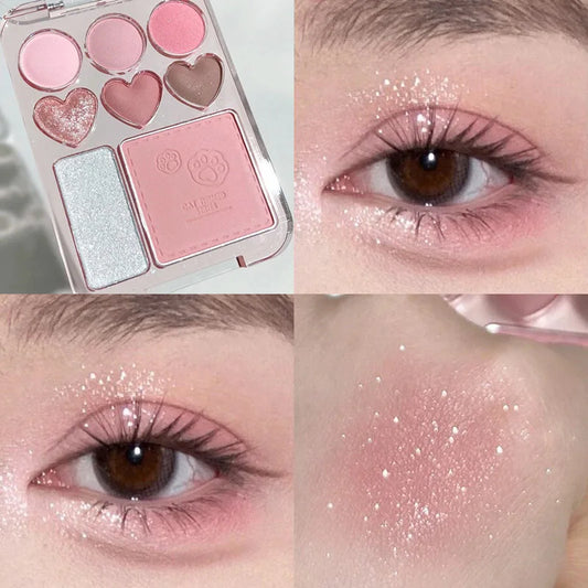 8-Color Heart-Shaped Eyeshadow Palette - Blusher & Highlighter