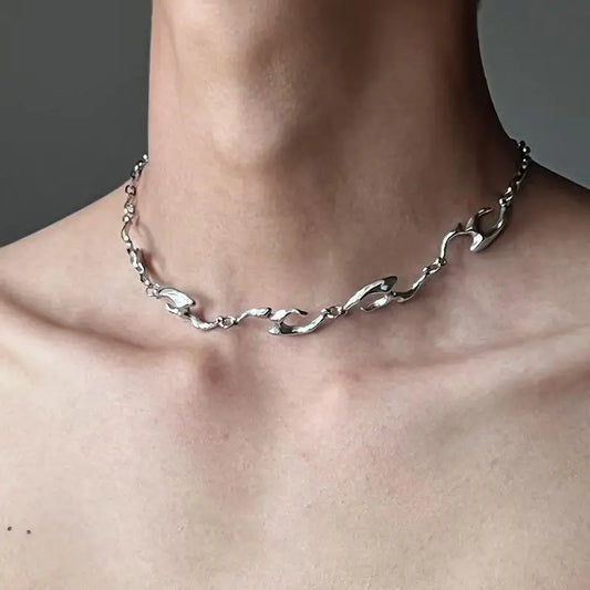 2025 New Punk Silver Thorny Choker Necklace for Hip Hop and Rock Style