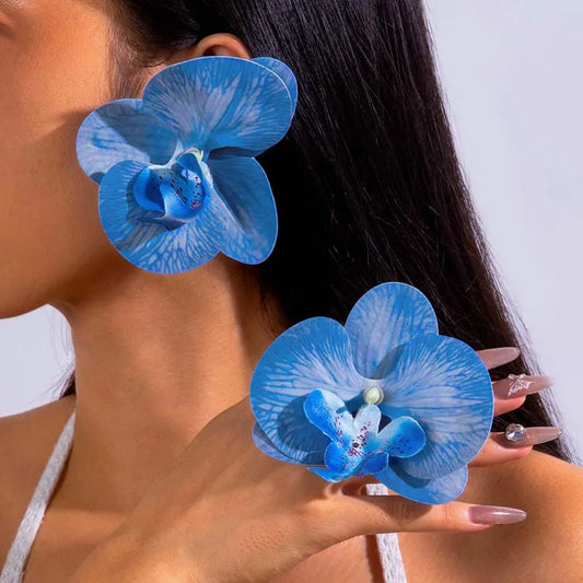 Fashion Butterfly Orchid Stud Earrings for Women - Exaggerated Large Flower Earrings for Weddings and Gifts 2024