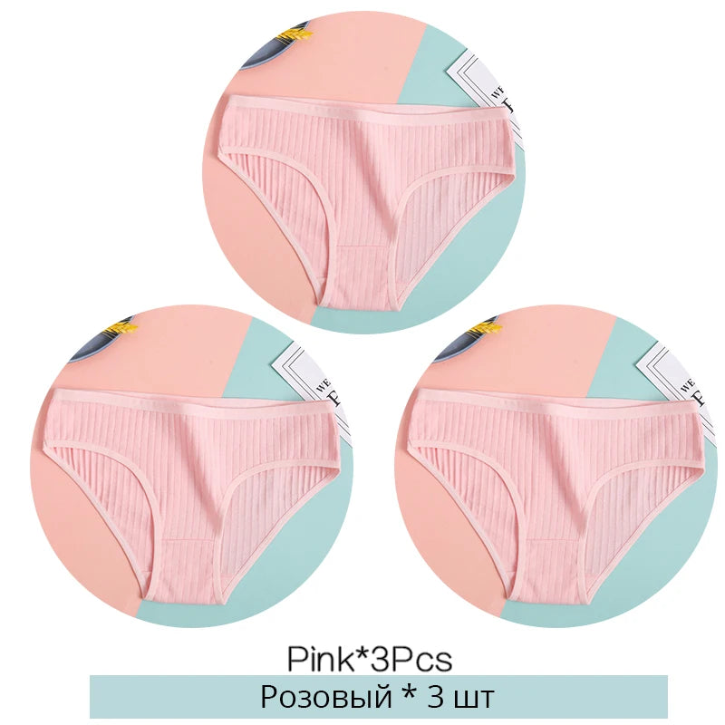 FINETOO Women's Cotton Panties 3Pcs Soft Striped Women Underpants Solid Girls Briefs Sexy Female Lingerie M-XL Comfort Underwear