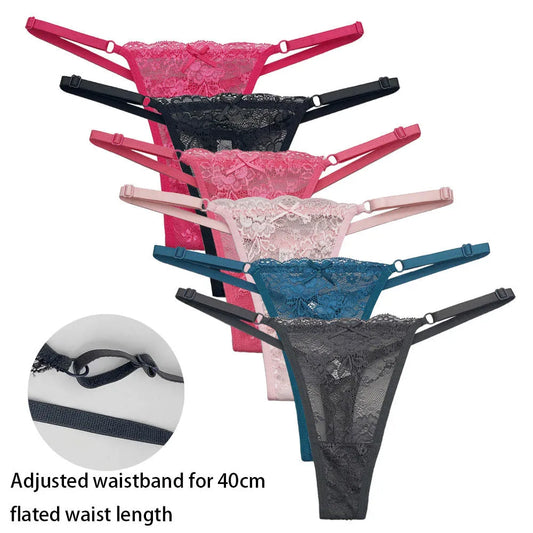5 PCS Set Adjustable Waistband Sexy Lace Thongs for Women - Transparent G-string Panties