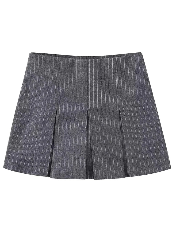 MUJER High Waist Pleated Skirt Shorts - Stylish Striped Bermuda Mini Shorts for Women