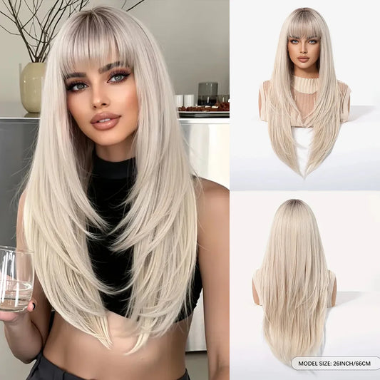 Blonde Golden Synthetic Wigs Long Straight Hair Natural Wig for Women Middle Part Wigs Cosplay Party Heat Resistant Fake Hair