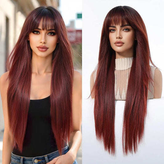 EASIHAIR Long Blonde Synthetic Wigs for Women - Straight Layered Natural Hair Wigs With Bangs