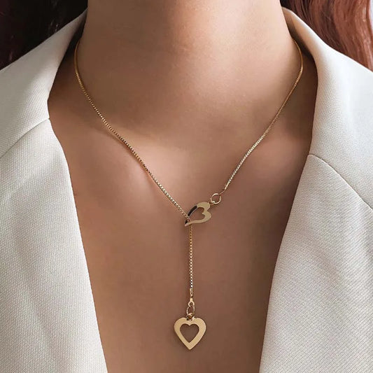 Fashion Double Love Heart Necklaces for Women - Simple Silver Color Long Tassel Jewelry Gift