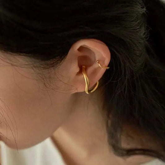 Vintage Gold Color Geometric Twisted Ear Clip Earring for Women - Simple Cartilage Ear Cuff Jewelry Gifts