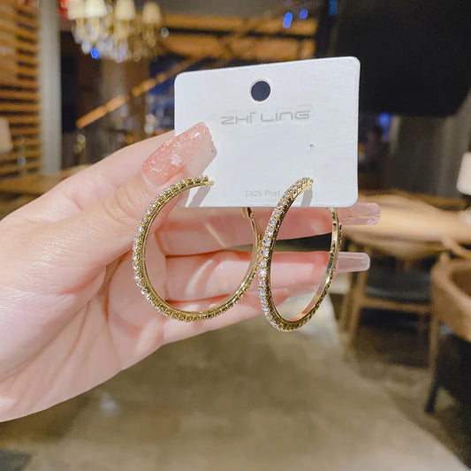 Luxury Shiny Zircon Circle Hoop Earrings for Women - 2025 New Fashion Big Round Wedding Jewelry