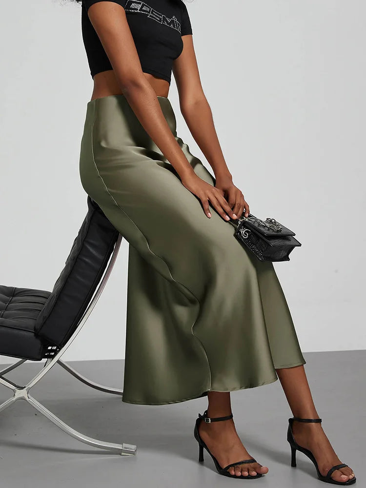 Chic Satin Fishtail Skirt - High Waist Solid Color Summer Fashion for Women