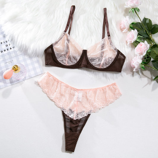 Elegant Lingerie Seamless Bra & Lace Underwear Set for Women - 2 Piece Contrast Color Intimate Outfit