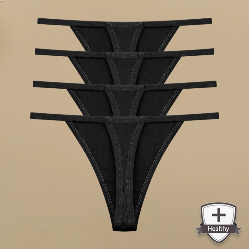 4Pcs Women's Cotton Thongs - Sexy Thin Waist Underwear