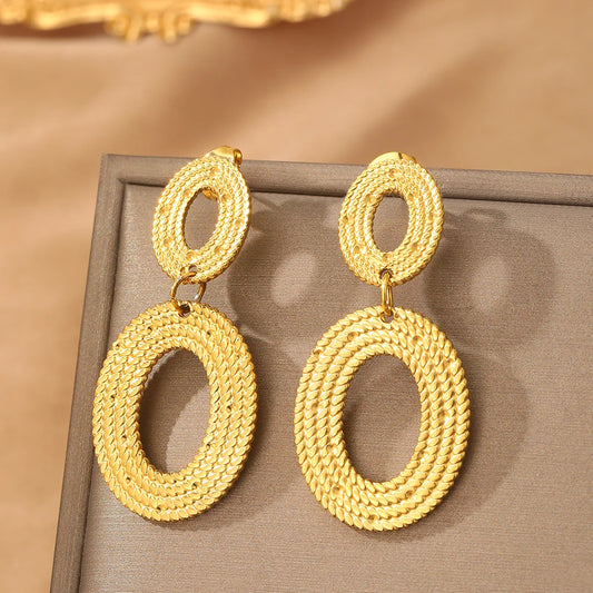 Minimalist Oval Dangle Stainless Steel Earrings for Women - Personalized Fashion Jewelry