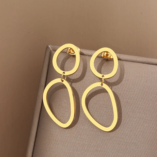 Trendy Stainless Steel Geometric Oval Earrings for Women - Perfect for Parties and Gifts