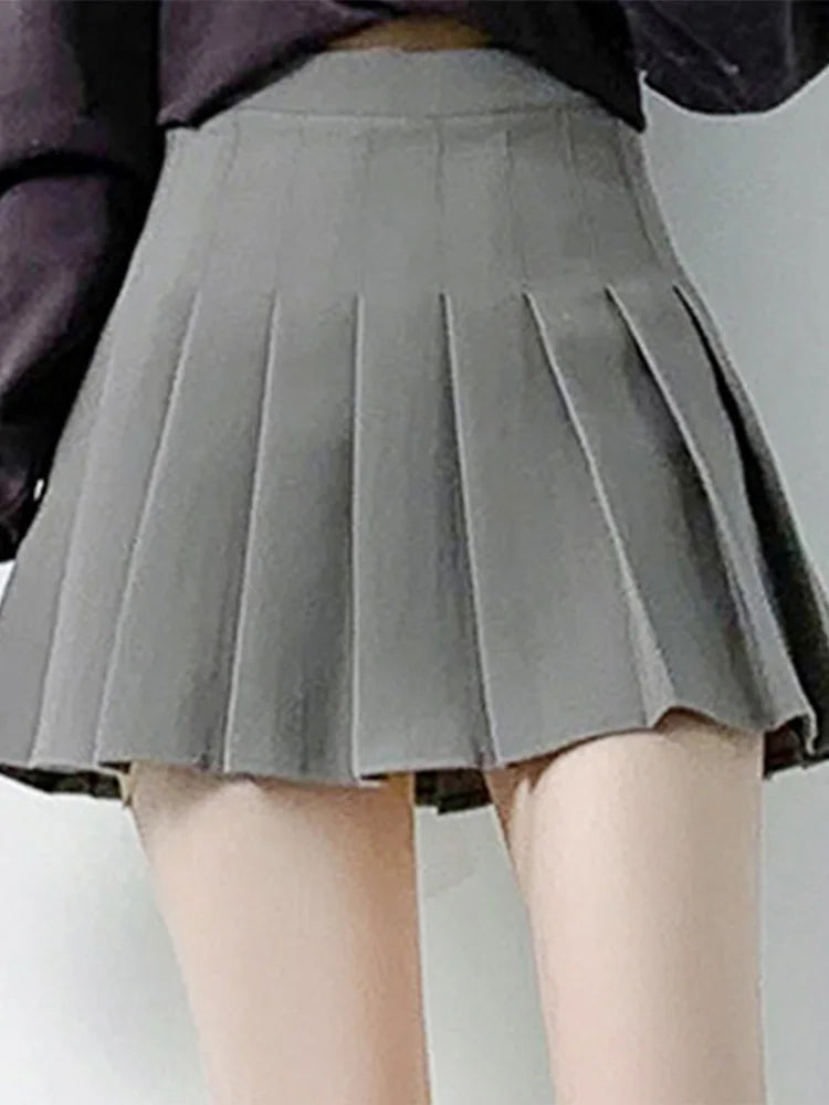 Brown Pleated Mini Skirt for Women - High Waist Harajuku Style Summer 2025 School Uniform