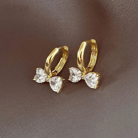 2025 New Korean Shiny Zircon Bow Earrings for Women - Sweet Elegant Gold Colour Jewelry