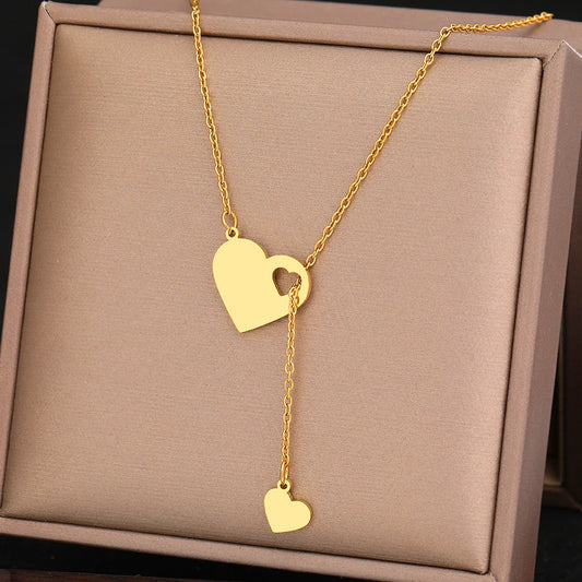 Stainless Steel Sweet Heart Pendant Necklace for Women - Fashion Choker Jewelry for Weddings and Parties