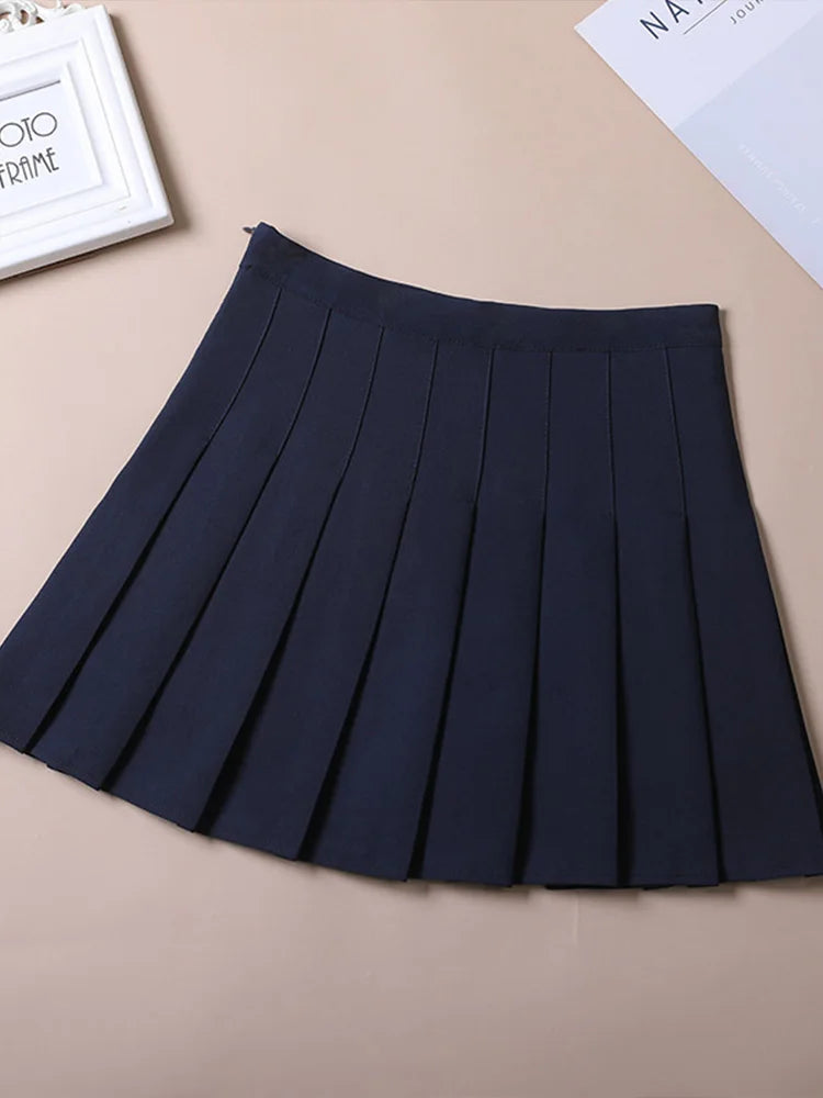Brown Pleated Mini Skirt for Women - High Waist Harajuku Style Summer 2025 School Uniform