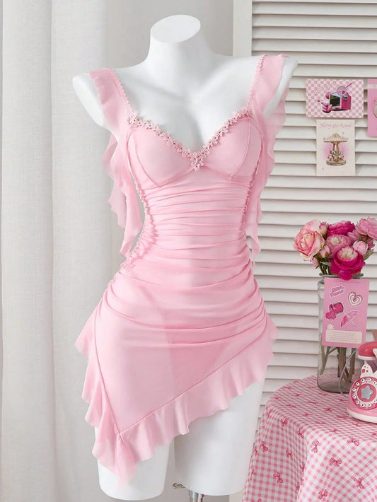 Sweet Women's Summer Dress - Romantic Pleated Party Dress with Ruffles