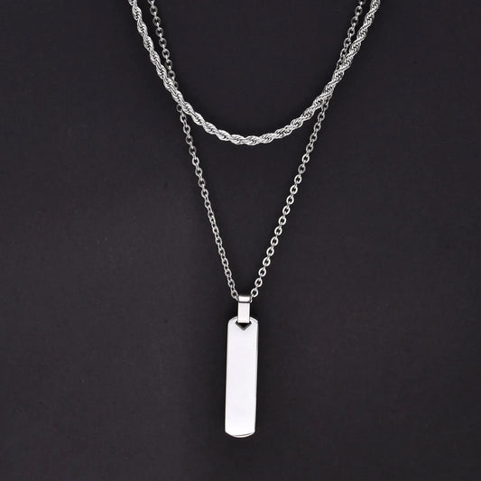 2pcs Vertical Layer Necklaces for Men and Boys | Waterproof Stainless Steel Cuban Chain Collar