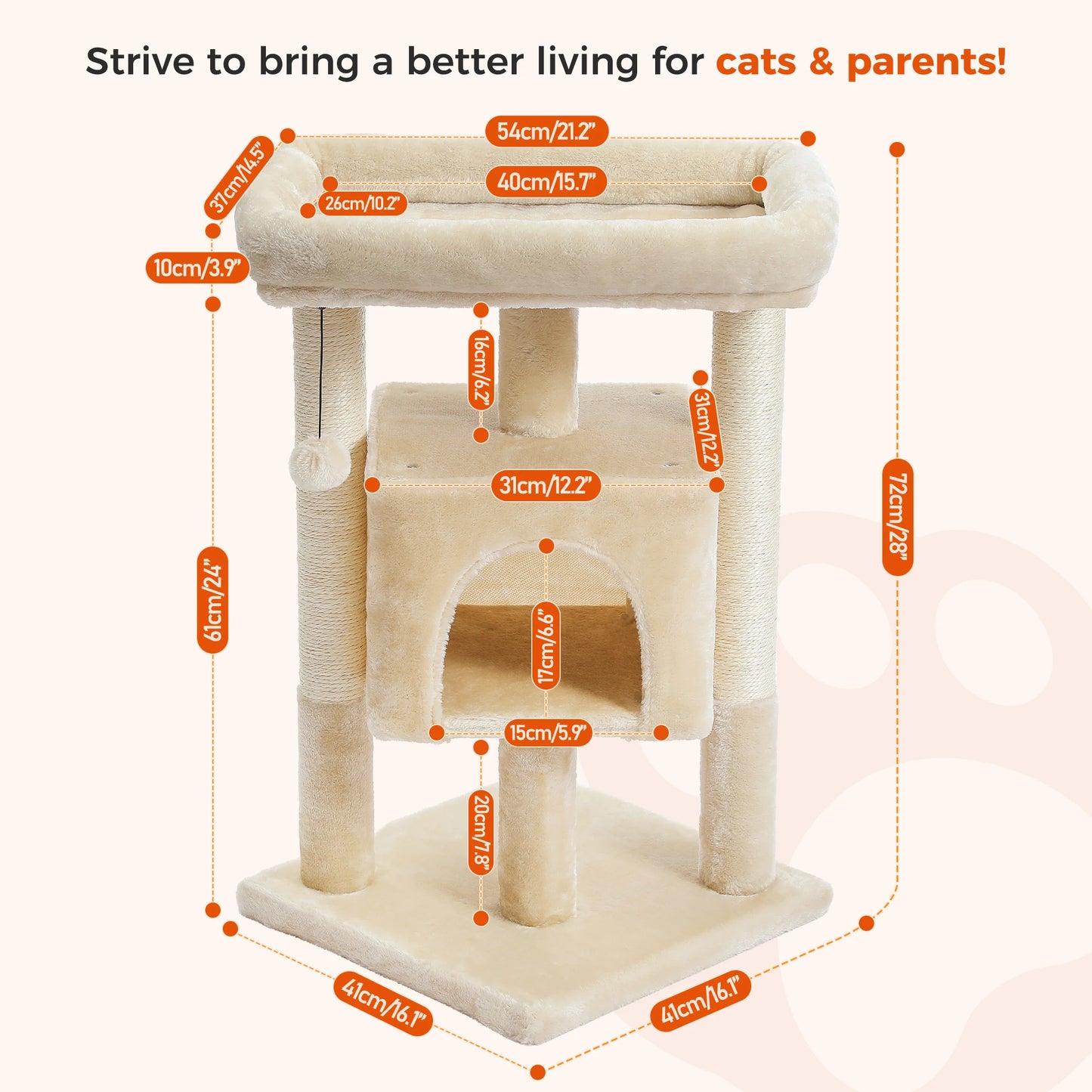 Cozy Cat Tree Tower for Indoor Cats with Double Large Perch and Private Condo