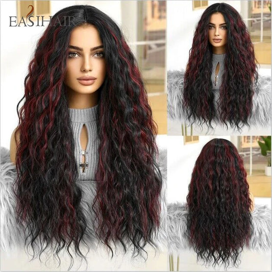 EASIHAIR Long Brown Ombre Synthetic Wigs for Women - Natural Wavy Cosplay Wig