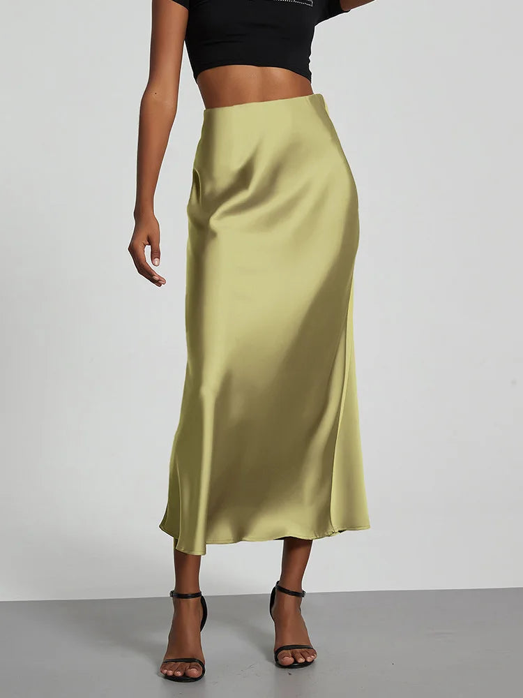 Chic Satin Fishtail Skirt - High Waist Solid Color Summer Fashion for Women