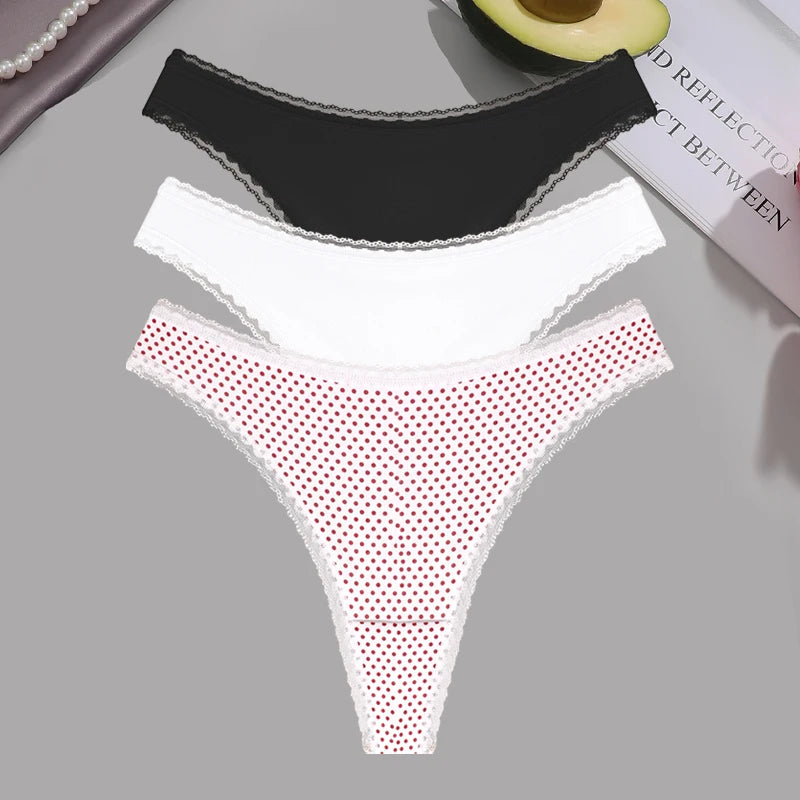 FINETOO 3Pcs Lace Panties Set - Sexy Low-Waist Thongs