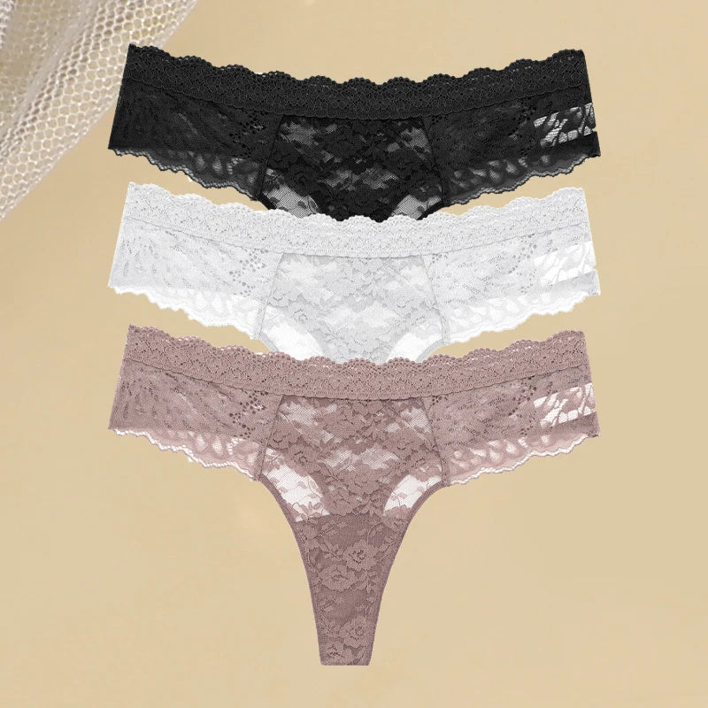 FINETOO 3Pcs Women Lace Hollow Out Underwear