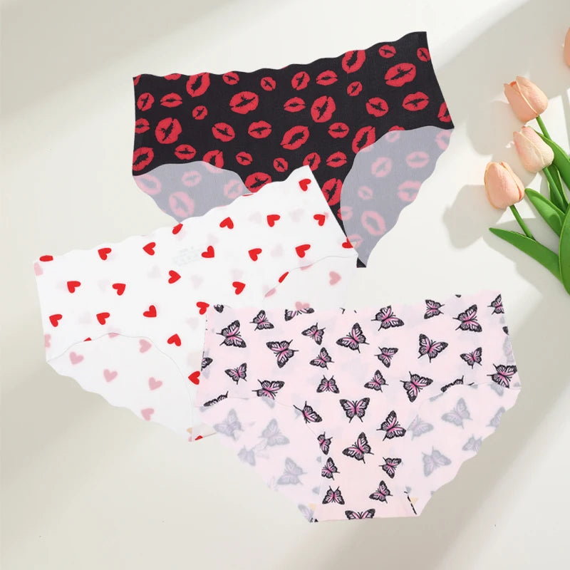 FINETOO 3Pcs Seamless Print Underwear for Women